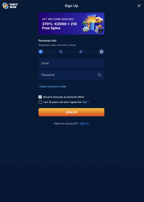 Sign Up Onlywin Casino